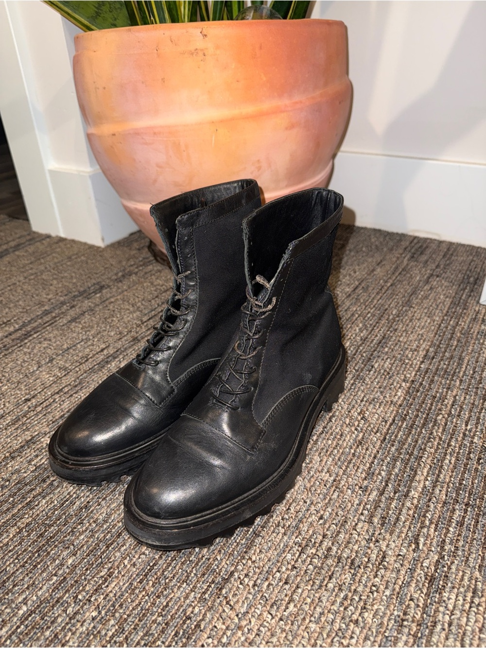 Tamara Mellon Black Lace-Up Leather Combat Boots